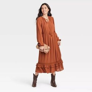 Women's Ruffle Long Sleeve Dress - Knox Rose™ Brown XS
